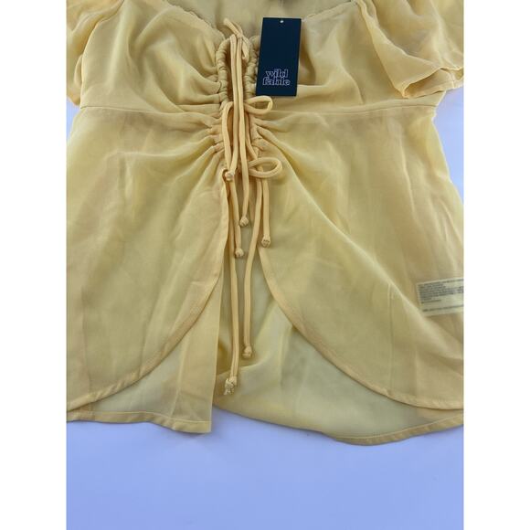 Wild Fable Short Sleeve Sheer Tie Down Shirt Womens Yellow Extra Small New - Picture 3 of 8